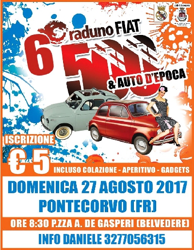 6RADUNO FIAT 500 E AUTO D&APOS;EPOCA PONTECORVO, PIAZZA A.DE GASPERI