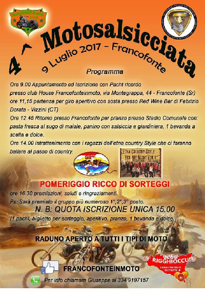 4° MOTOSALSICCIATA TUTTE LE MOTO Francofonte, Siracusa 4° MOTOSALSICCIATA TUTTE LE MOTO Francofonte, Siracusa
